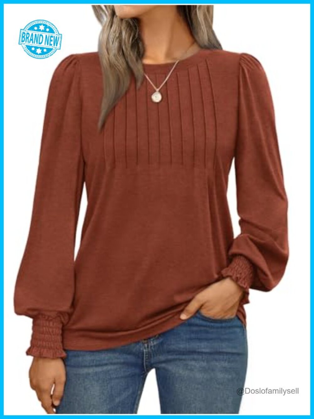 Long Sleeve Pleated Front Blouse Smocked Cuff Business Casual Office Top